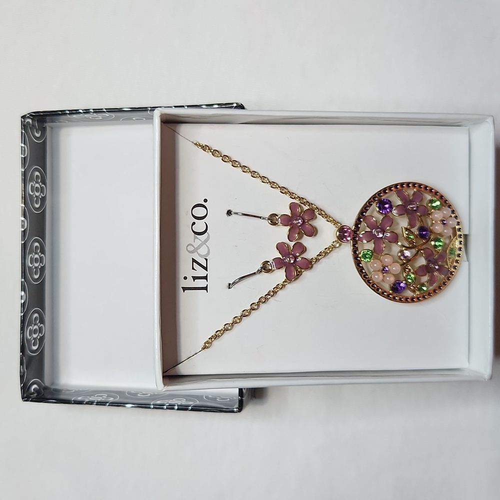 Liz & Co. Gold and Purple Floral Necklace Set